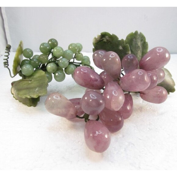Amethyst and Green Aventurine Stone Grape Clusters with Leaves Set of 2 - Picture 9 of 16
